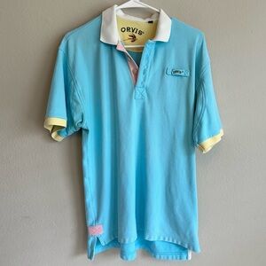 Orvis Colorblock Polo Shirt Mens Medium Fly Fishing Blue Pastel Rugby Style‎